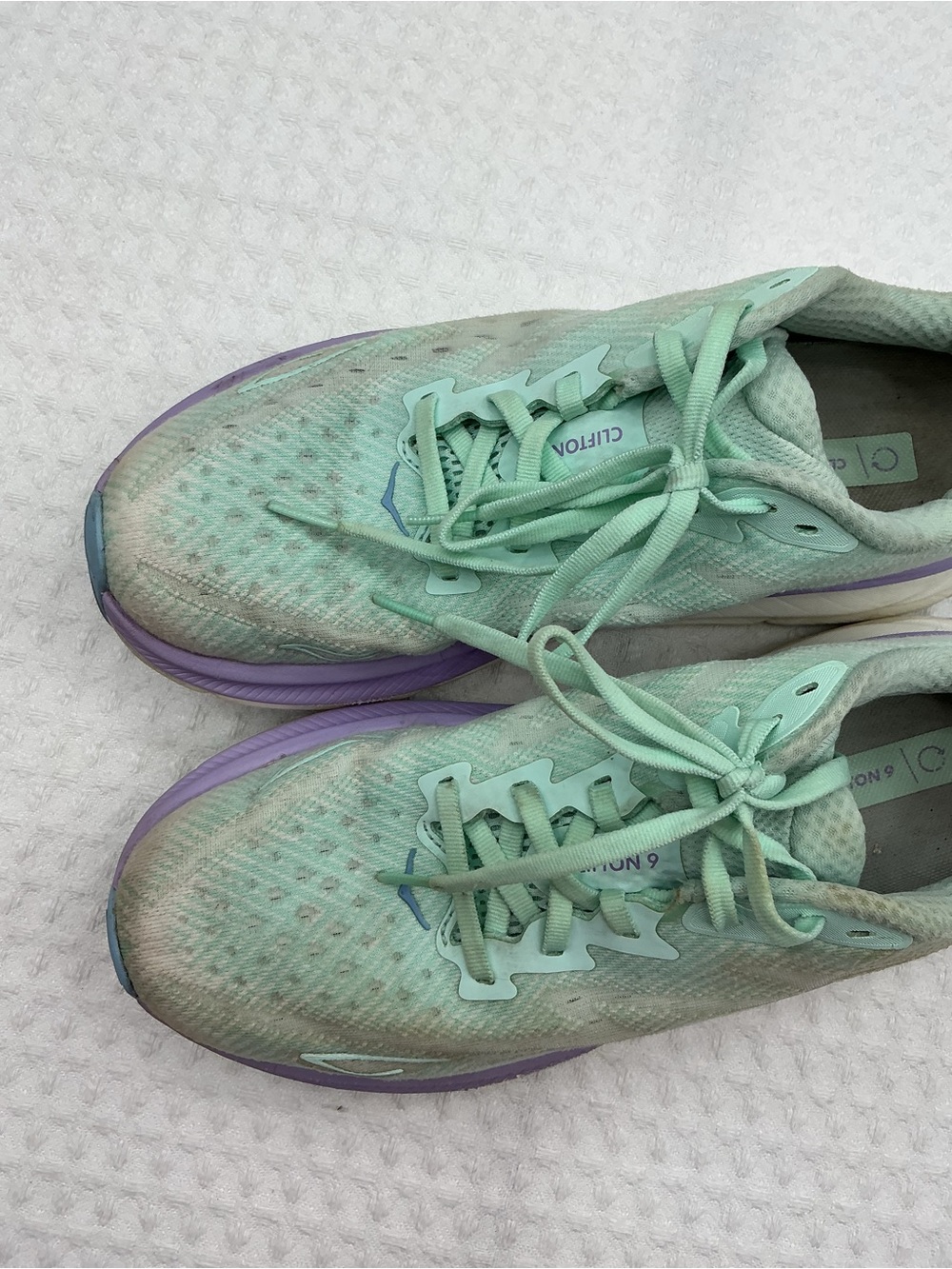 Hoka Mint Green and Lavender Athletic Running Shoes - Picture 3 of 12